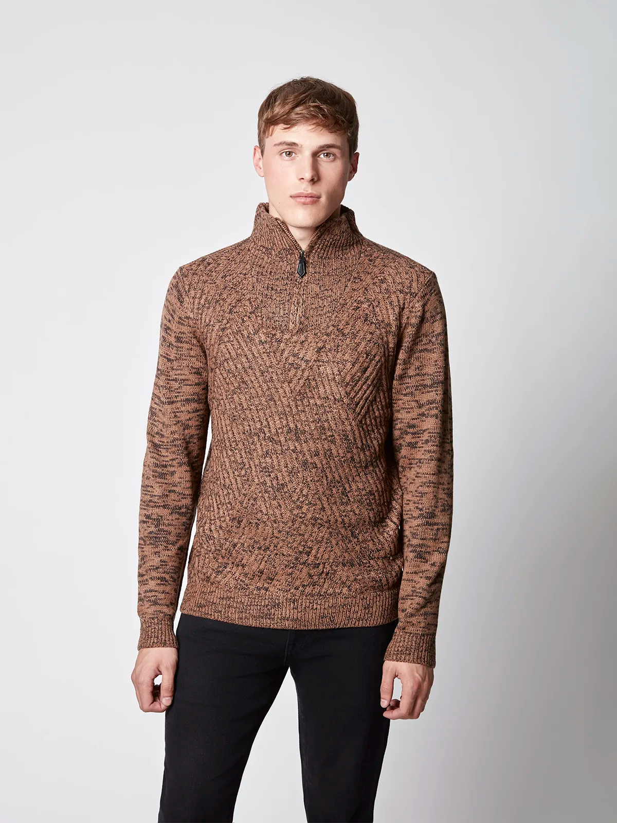 Pull en tricot torsadé avec col montant pour homme