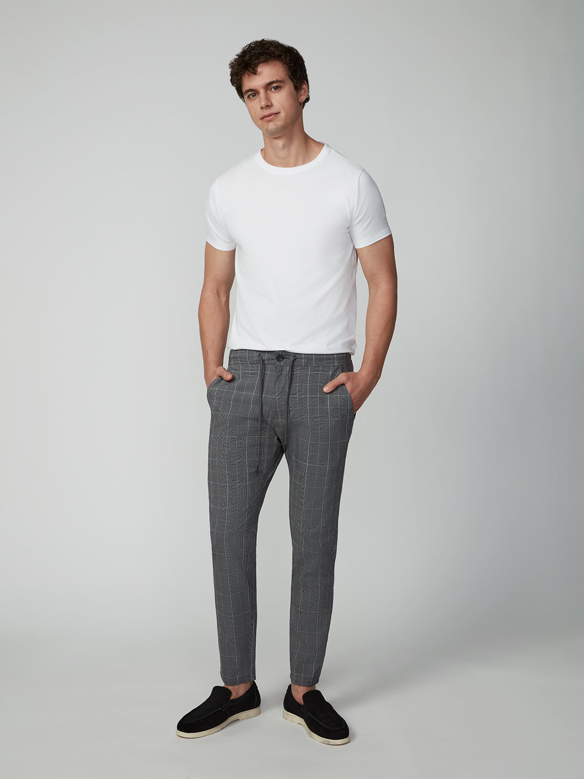 Pantalon chino à carreaux avec cordon de serrage pour homme