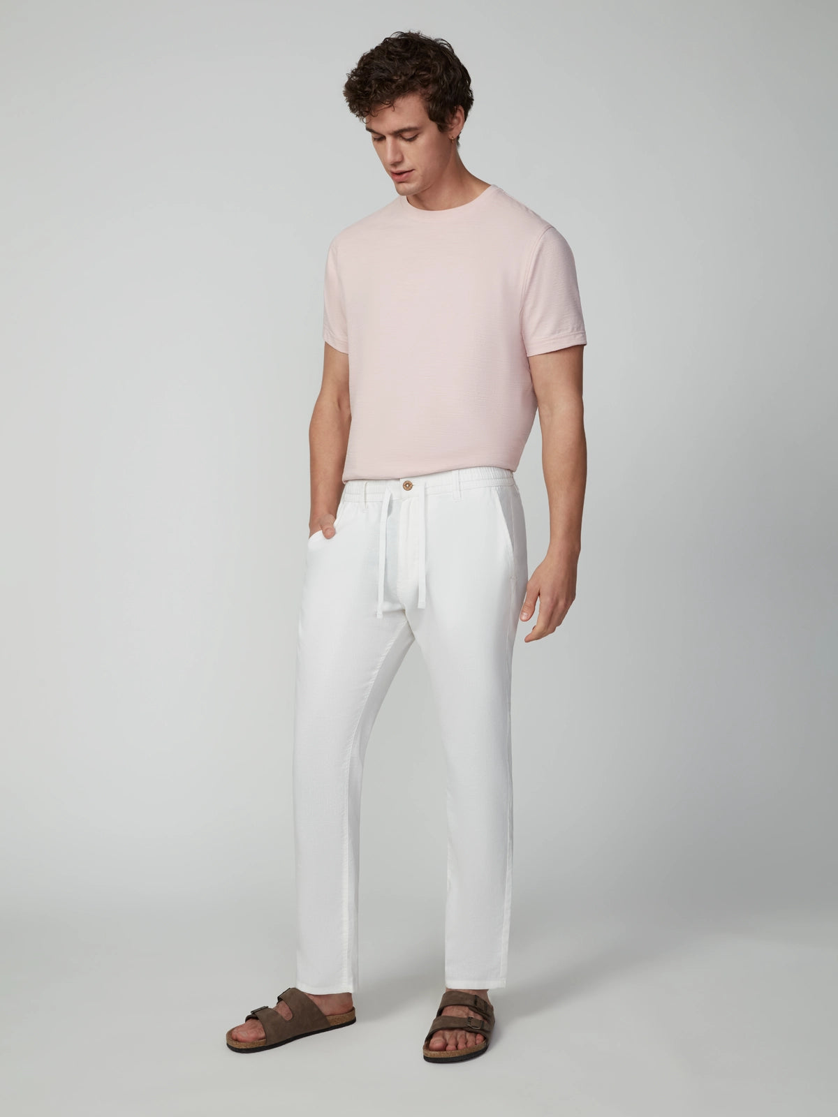 Pantalon de lin à cordon de serrage pour homme
