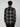 A man with curly hair is seen from behind, wearing the PROJEK RAW MENS LONG SLEEVE FLANNEL KNIT SHIRT in black and gray plaid with black pants, standing against a plain light grey background.