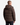 A person is seen from behind, standing against a plain white background, wearing a brown PROJEK RAW ECOFILL PUFFER JACKET featuring 4-way stretch for enhanced comfort, paired with dark jeans.