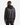 A man stands facing away, wearing the PROJEK RAW MEN’S VEGAN LEATHER BOMBER JACKET over a black hooded sweatshirt and dark jeans against a plain white background.