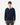 A young man stands facing forward against a plain white background, wearing the PROJEK RAW RELAXED FIT FRENCH TERRY RUGBY SWEATER in navy blue, layered over a white collared shirt and paired with gray plaid pants.