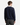 A man stands facing away, wearing the PROJEK RAW RELAXED FIT FRENCH TERRY RUGBY SWEATER in navy blue over a white collared shirt and gray plaid pants against a plain white background.