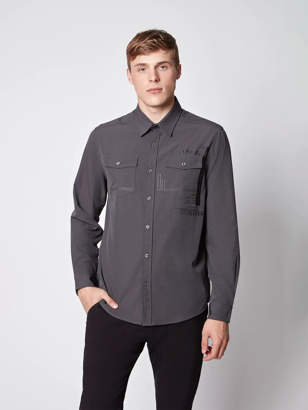 Men's Casual Dress Shirt with Logo Detail