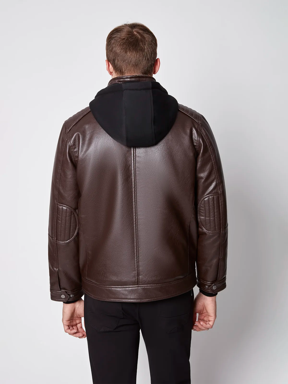 Men s Vegan Leather Moto Jacket with Removable Hood PROJEK RAW